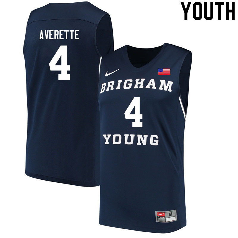 Youth #4 Brandon Averette BYU Cougars College Basketball Jerseys Sale-Navy